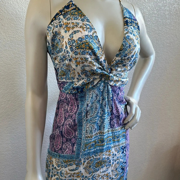 NWT Zara Blue Printed Midi Dress with Knot - Picture 6 of 13